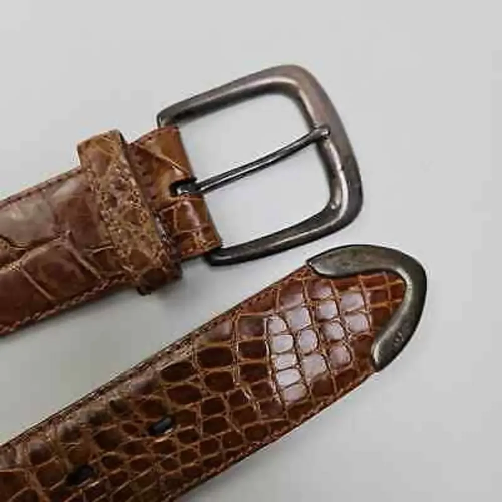 Vintage Ralph Lauren Alligator Leather & Sterling Silver‎ Belt 2268 Men 30 Brown